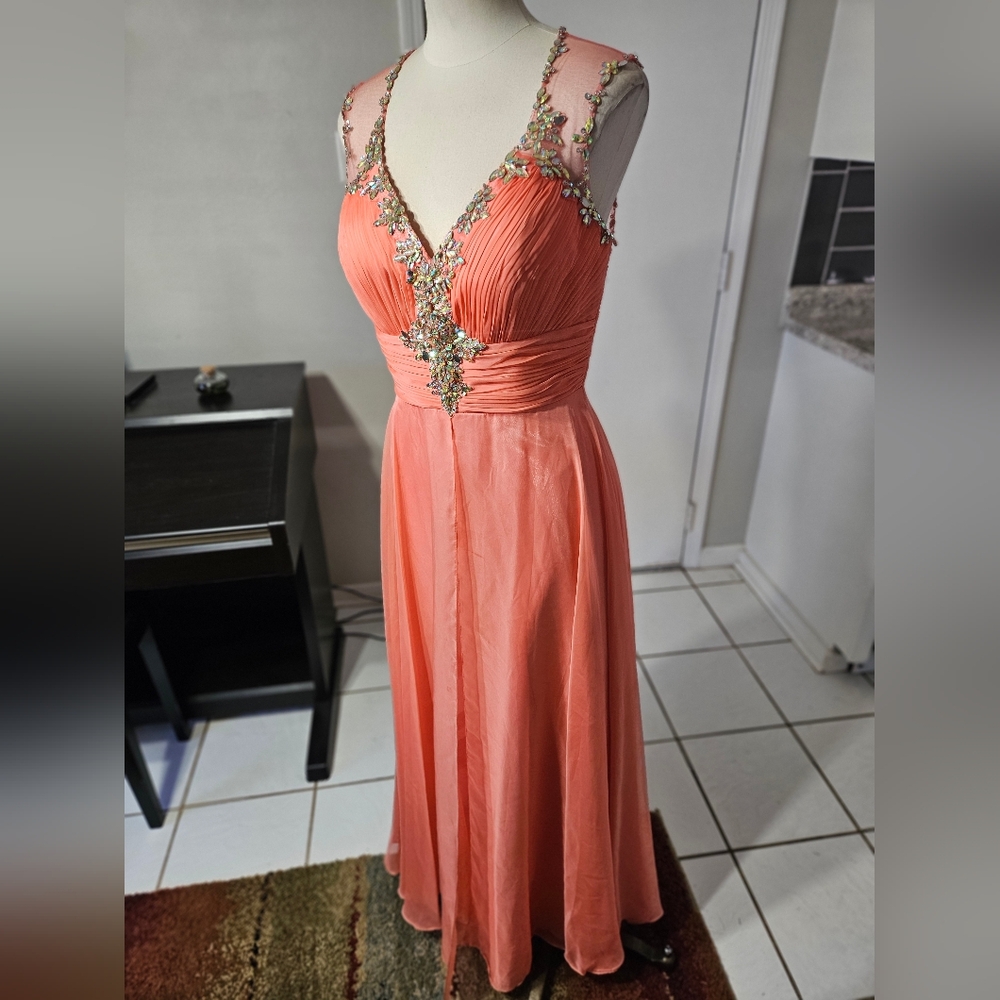 Glamorous Coral Embellished Evening Gown